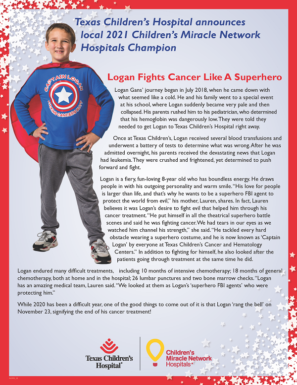Texas Children's Hospital announces local 2021 Children's Miracle Network Hospitals Champion
